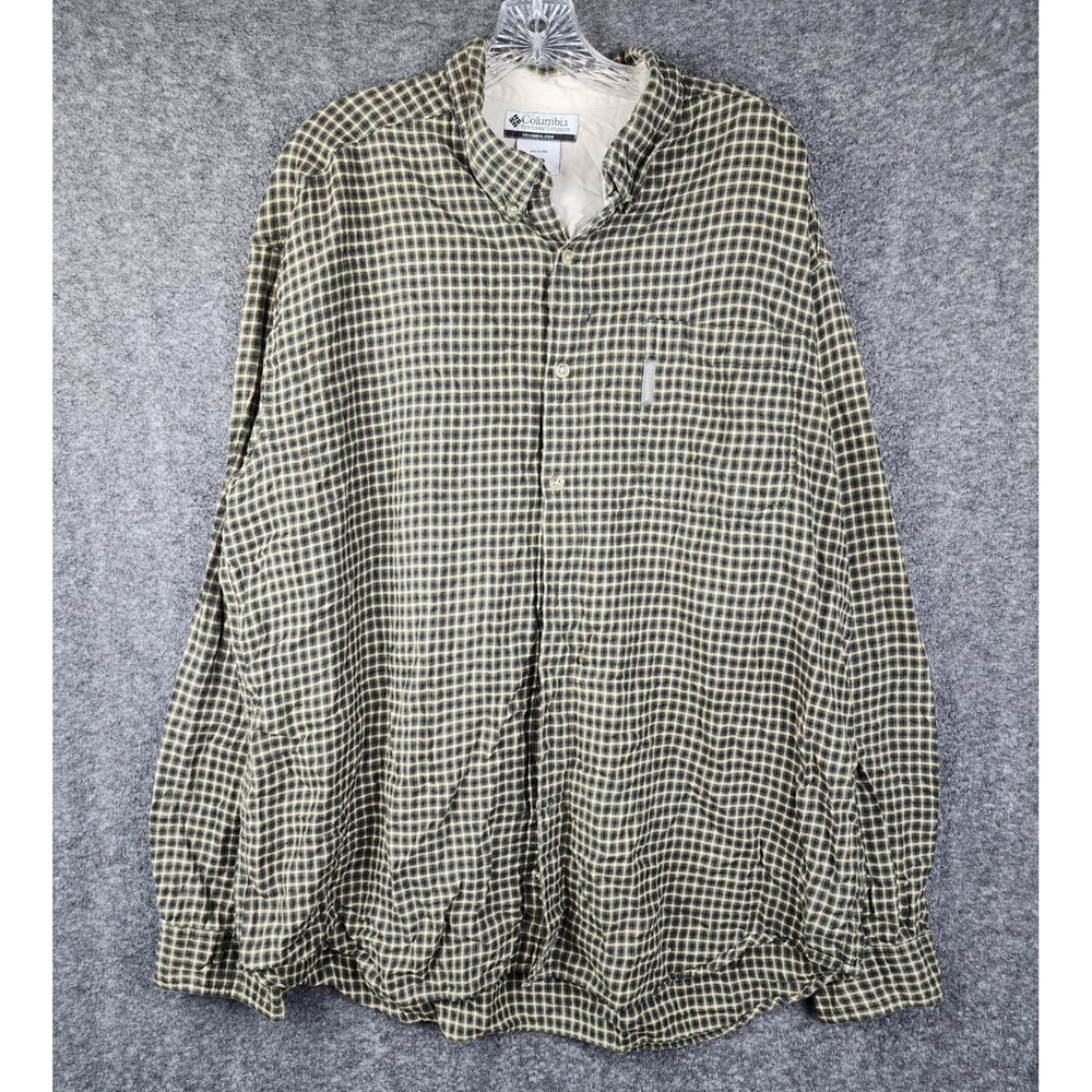 Columbia Button Down Shirt Mens XXL Olive Plaid Long Sleeve Cotton AM7692